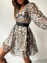 Chiffon Leopard V Neck Mini Dress