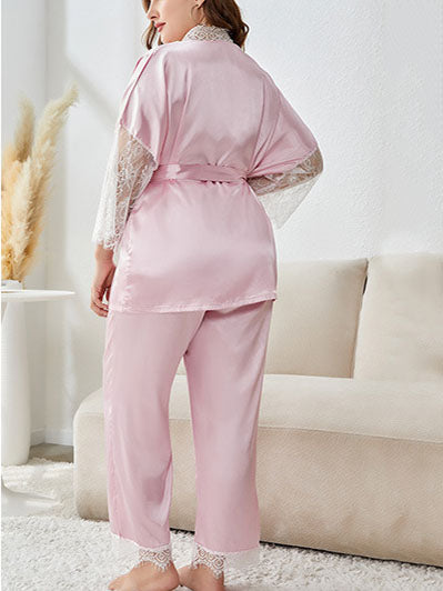 Satin Cardigan Plus Size Pajama Set