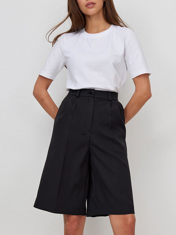 High Waisted Solid Tailored Shorts