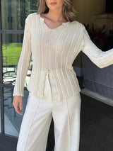 Pearl Decor V Neck Sweater