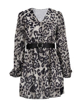 Chiffon Leopard V Neck Mini Dress