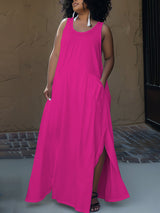 Sleeveless Solid Color Slit Maxi Dress