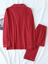 Letter Embroidery Red Couple Pajama Set