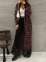 Contract Fringe Open Front Long Cardigan