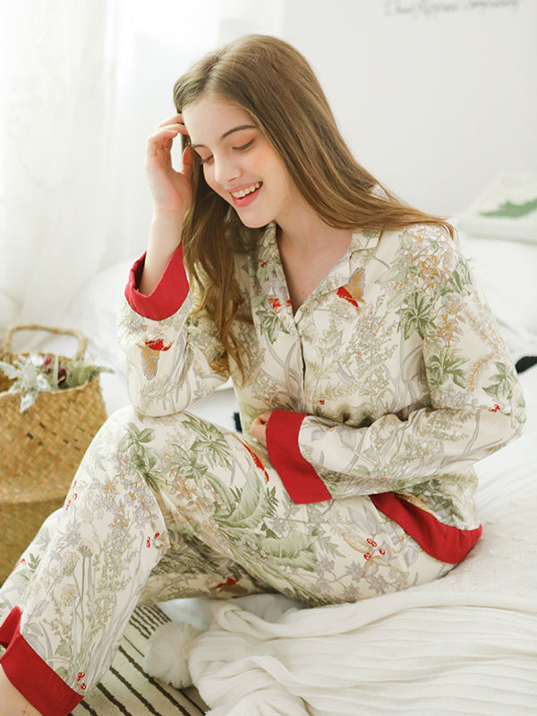 Satin Green Grass Print Pajama Set