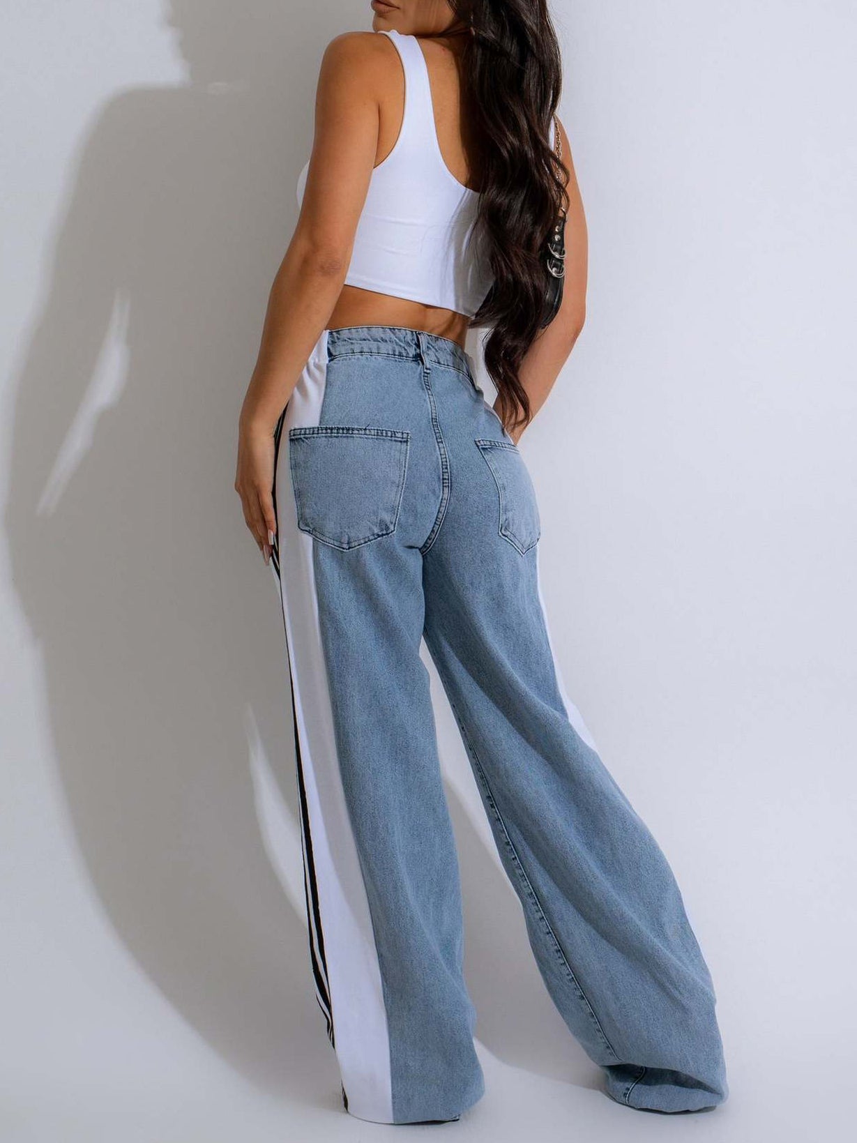 Patchwork High Waist Wide Leg Jeans