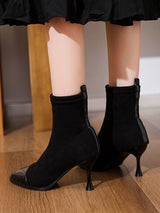 Solid Color Patchwork Stilettos Ankle Boots