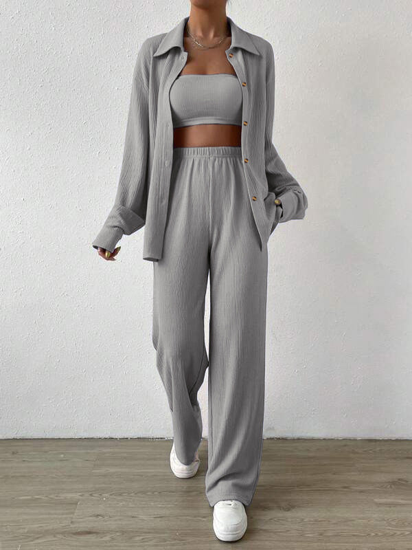 2Pcs Basic Shirt Long Pants Set