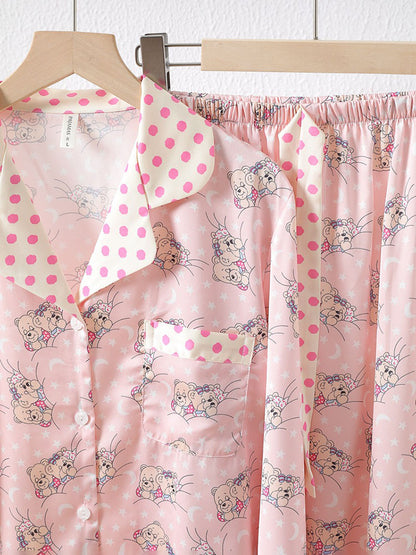 Satin Polka Dots Bear Pajama Set