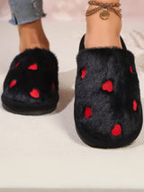 Heart Embroidery Plush Slippers