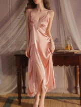 Kafiloe Lace Trim Backless Cami Nightgown