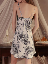 Kafiloe Floral Print Satin Lace Nightgown