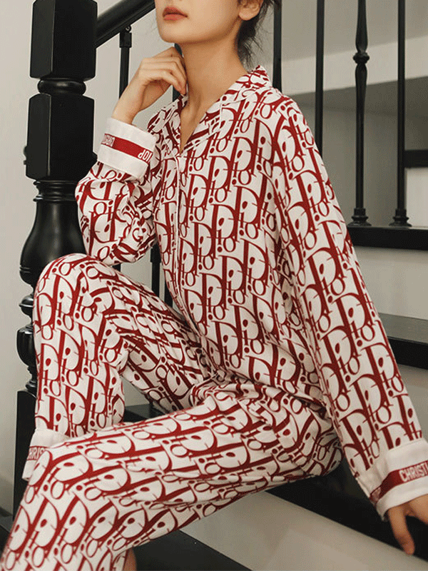 Satin 2Pcs Red Letter Pajama Set