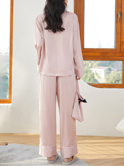 Satin Solid Color Shirt Pajama Set
