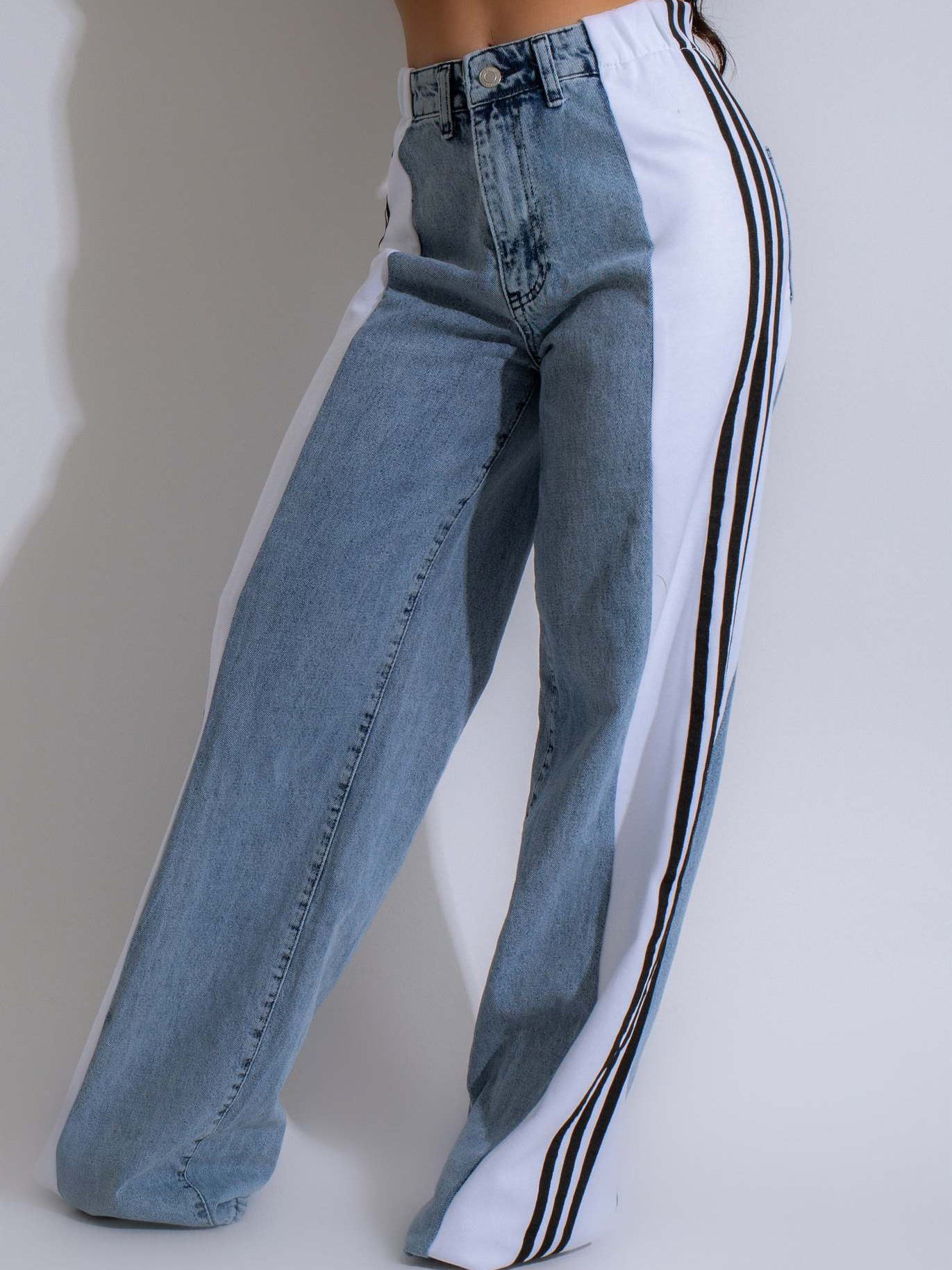 Patchwork High Waist Wide Leg Jeans