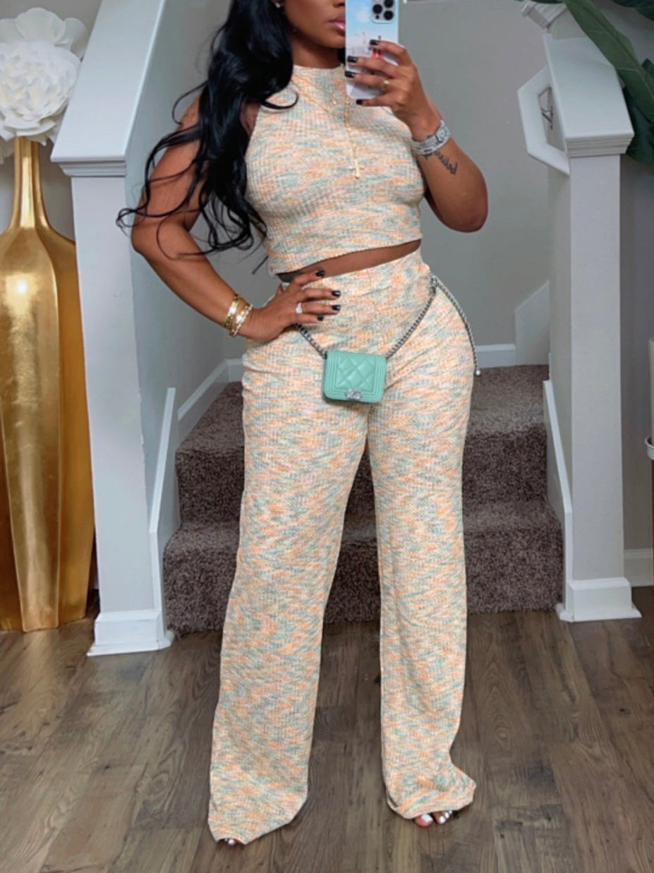 Sleeveless Crop Top & Wide Leg Pant Set