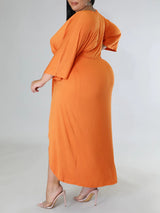 V Neck Tie Up Solid Color Maxi Dress