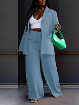 Solid Color Blazer & Wide Leg Pant Set