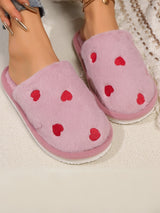 Heart Embroidery Plush Slippers