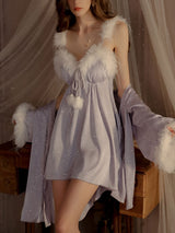 Kafiloe Starry Feather Trim Cami Nightgown