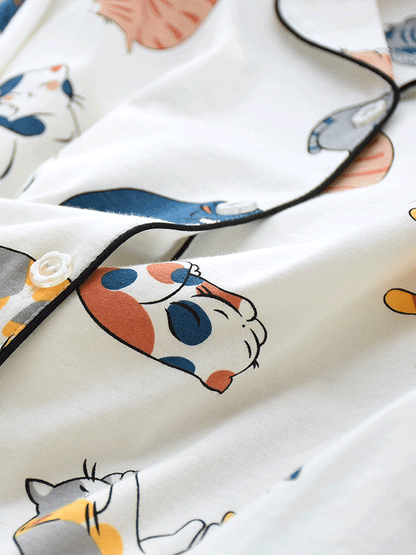 Cotton Cute Cats Printed Pajama Set