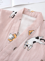 Long Sleeve Cute Cats Printed Robe Set