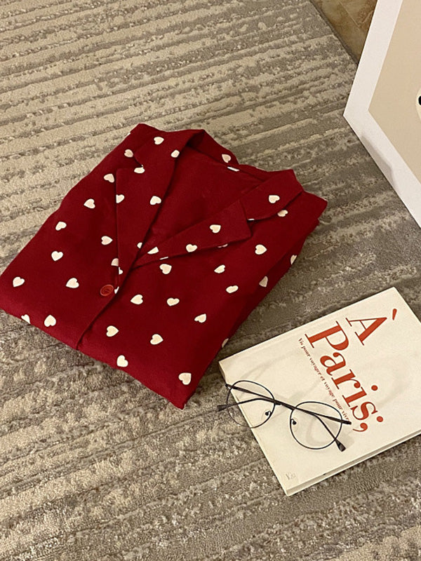 Red Heart Printed Pajama Set