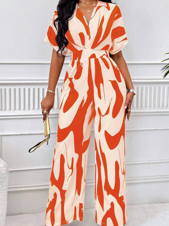 Printed High Waist V Neck Jumpsuits