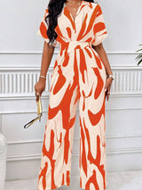 Printed High Waist V Neck Jumpsuits