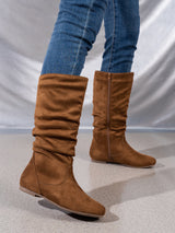 Suede Pleated Solid Color Mid-Calf Boots