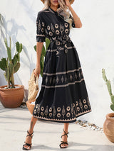 Ethnic Style Half Sleeve Midi Dress