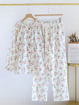 Cotton Crew Neck Flower Print Pajama Set