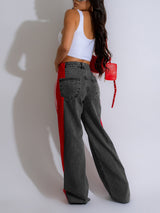 Color Block Patchwork Wide Leg Jeans