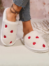 Heart Embroidery Plush Slippers