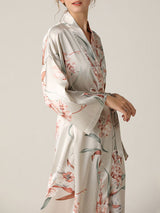 3 Pcs Floral Print Belted Sleepwear Robe Set