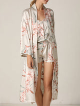 3 Pcs Floral Print Belted Sleepwear Robe Set