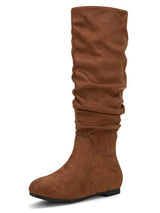 Suede Pleated Solid Color Mid-Calf Boots