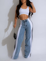 Color Block Patchwork Wide Leg Jeans