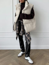 Lapel Solid Color Puffer Vest Jacket