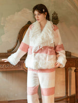 Flannel Lace Cami Top & Pants Robe Pajama Set