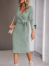 Wrap Knot Knitted Midi Dress