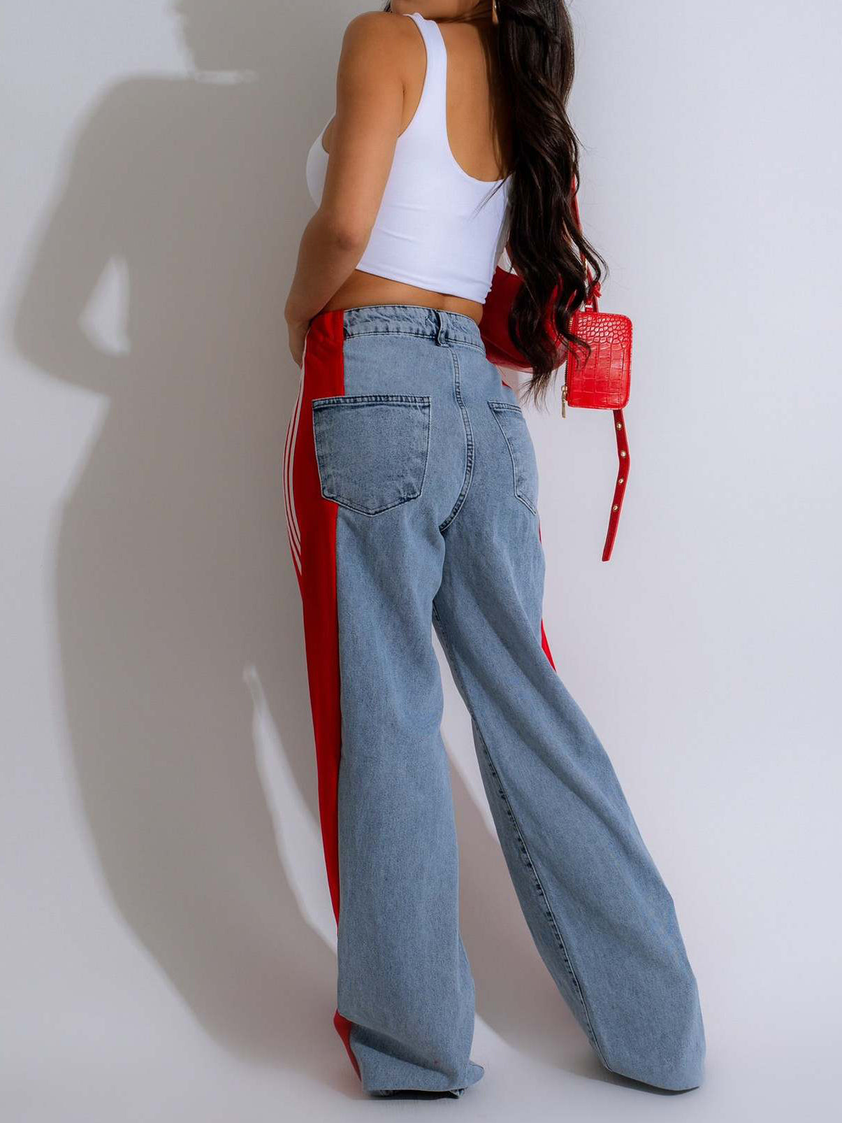 Patchwork High Waist Wide Leg Jeans