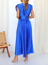 Sleeveless V Neck Pleated Maxi Dress