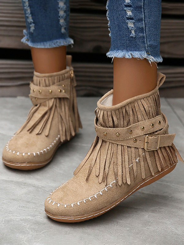 Vintage  Studded Fringe Buckle Boots