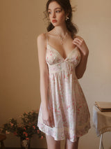 Kafiloe Lace Trim Floral Cami Nightgown
