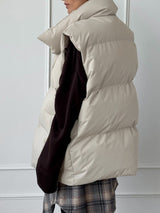 Lapel Solid Color Puffer Vest Jacket