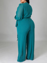 V Neck Solid Color Tie Up Jumpsuits