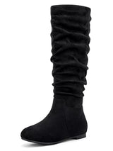 Suede Pleated Solid Color Mid-Calf Boots