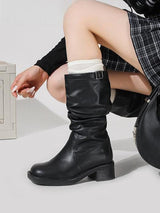 Solid Color Plarform Cowboy Mid-Calf Boots