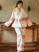 Flannel Lace Cami Top & Pants Robe Pajama Set